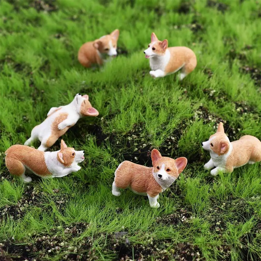 Accessories for  Mini Animal Resin Figures Children's Gift Corgi Model Car Ornament Simulation Dog Miniature Figurines