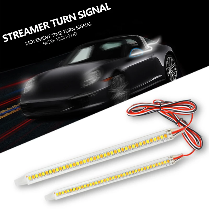 2pcs Car Rearview Mirror Indicator Lamp DRL Streamer Strip Flowing Turn Signal Lamp LED Dynamic Flexible Side Light 14/18cm 12V