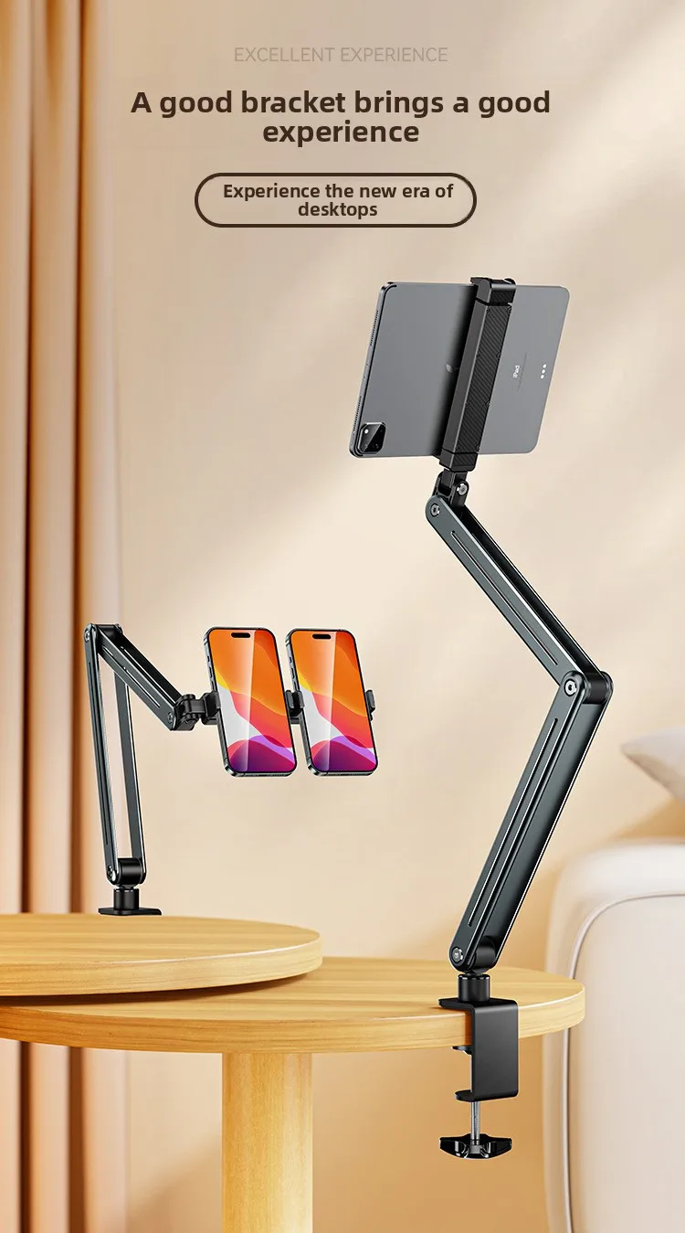 Faltbarer Aluminium-Legierung Tischständer 360° ° Drehbarer Halter für Handy und Tablet, Live-Streaming, Videoaufnahmen, Overhead-Aufnahmen – Detail 1