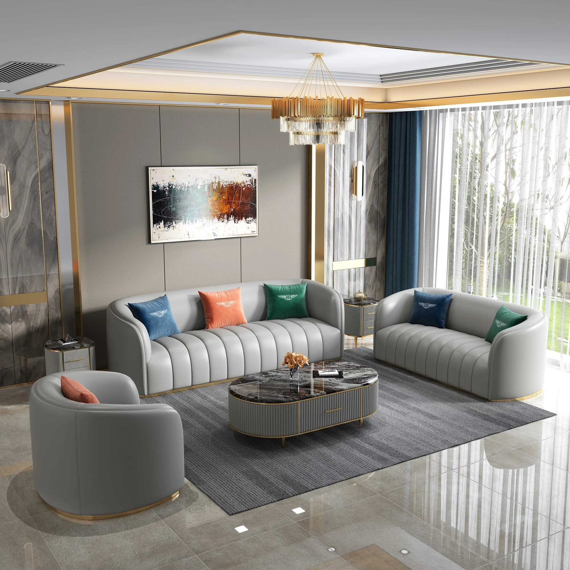 Business and Commercial Office Sofa Combination Simple Living Room Office Reception Italian Leather Sofa