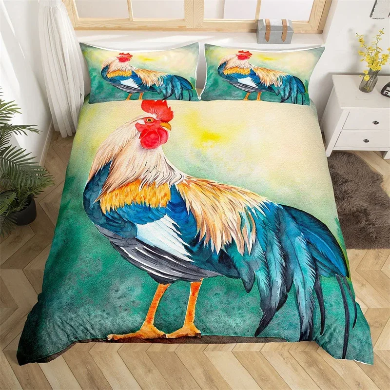 Farm Chicken King Queen Duvet Cover Rooster Goose Duck Bedding Set for Kids Teen Adult Farmhouse Animals 3pcs Soft Quilt Cover