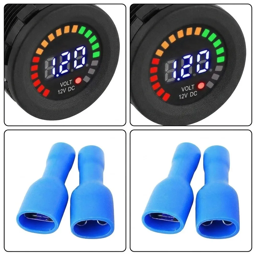 2Pcs Waterproof LED Digital Display Voltage Meter Multiple Protection Wiring Harness High Brightness LED For DC12V Vehicles