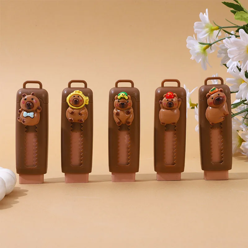 12 Pcs Capybara Push-pull Eraser Student Drawing Exam 4B Eraser Creative Cartoon Shape Push School Supplies
