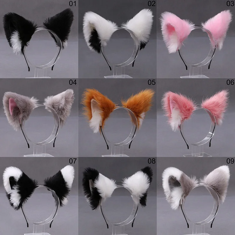 Cute Lolita Cosplay Cat Ears Headband Anime Dance Party Costume Wolf Fox Ear Plush Hairband Girls Kawaii Hair Accessories Props