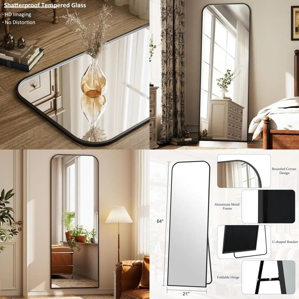 

Arched Floor Standing Mirror, 64x21, Large Body Mirror with Stand, Perfect for Living Room or Bedroom, Black