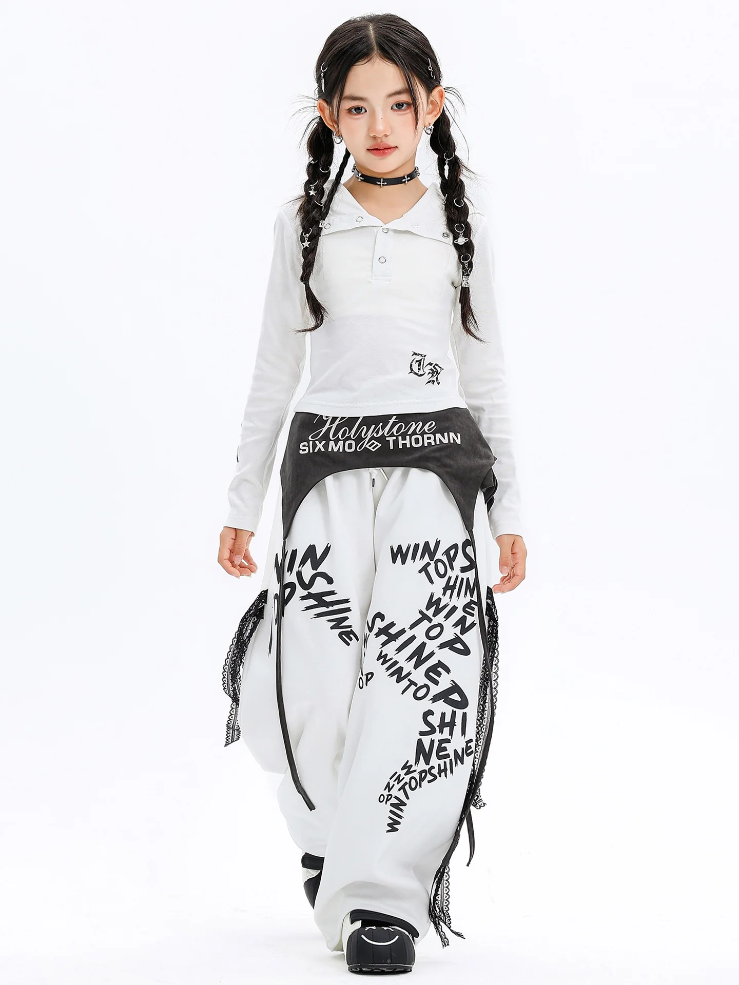 2025 ใหม่แจ๊สโมเดิร์นแดนซ์เครื่องแต่งกายสำหรับสาวเสื้อฮู้ดสีขาวเสื้อหลวมกางเกงชุดฮิปฮอปเต้นรำเสื้อผ้า DQS20718