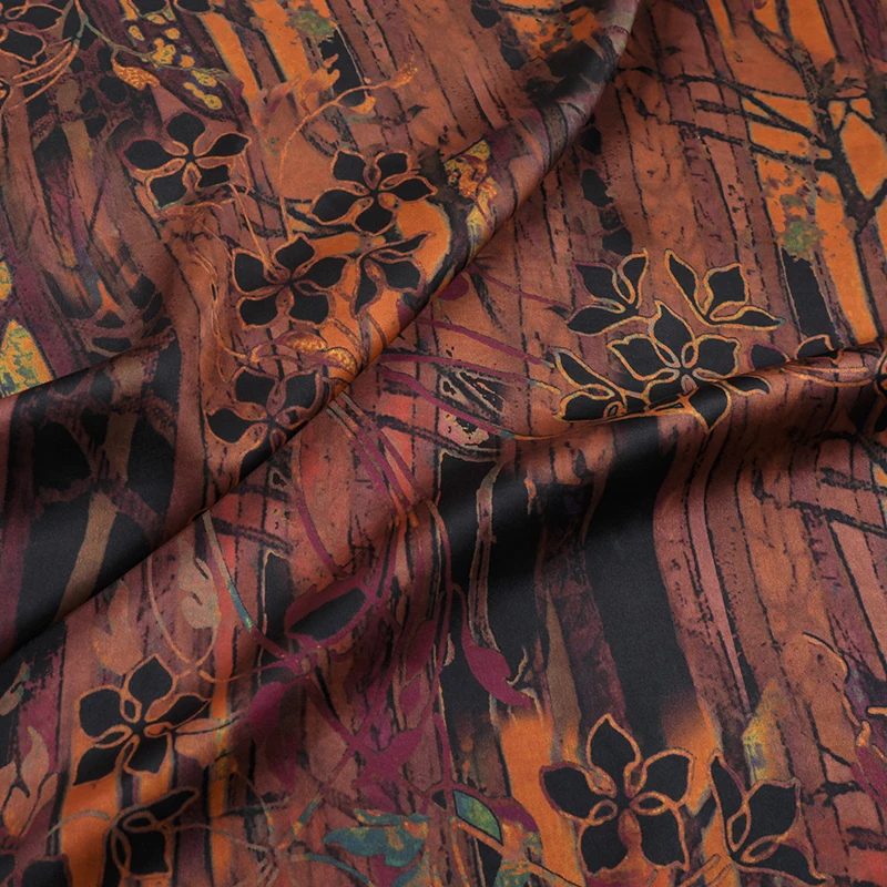 Red Brown Gambiered Silk Crepe Plain Fabric with Printed,Perfect for Spring Summer Cheongsam Blouse Dressmaking,114CM Wide R294