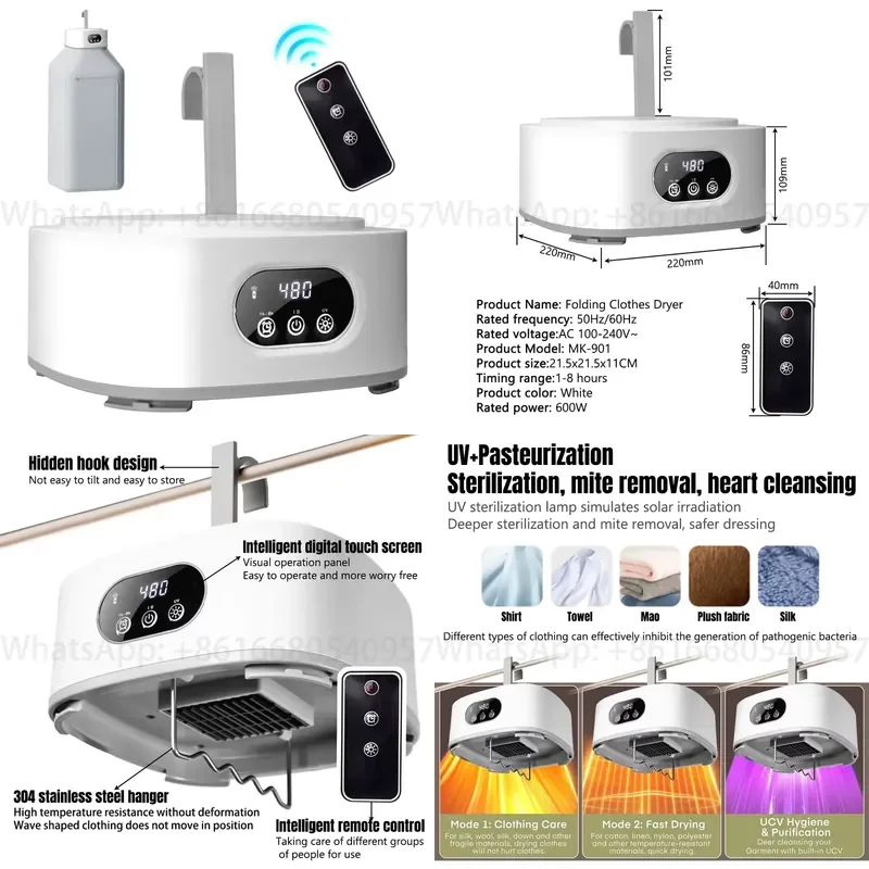 Portable Electric Clothes Dryer Energy Efficient Plastic Housing Laundry Drying Machine Easy to Use Foldable for Hotel