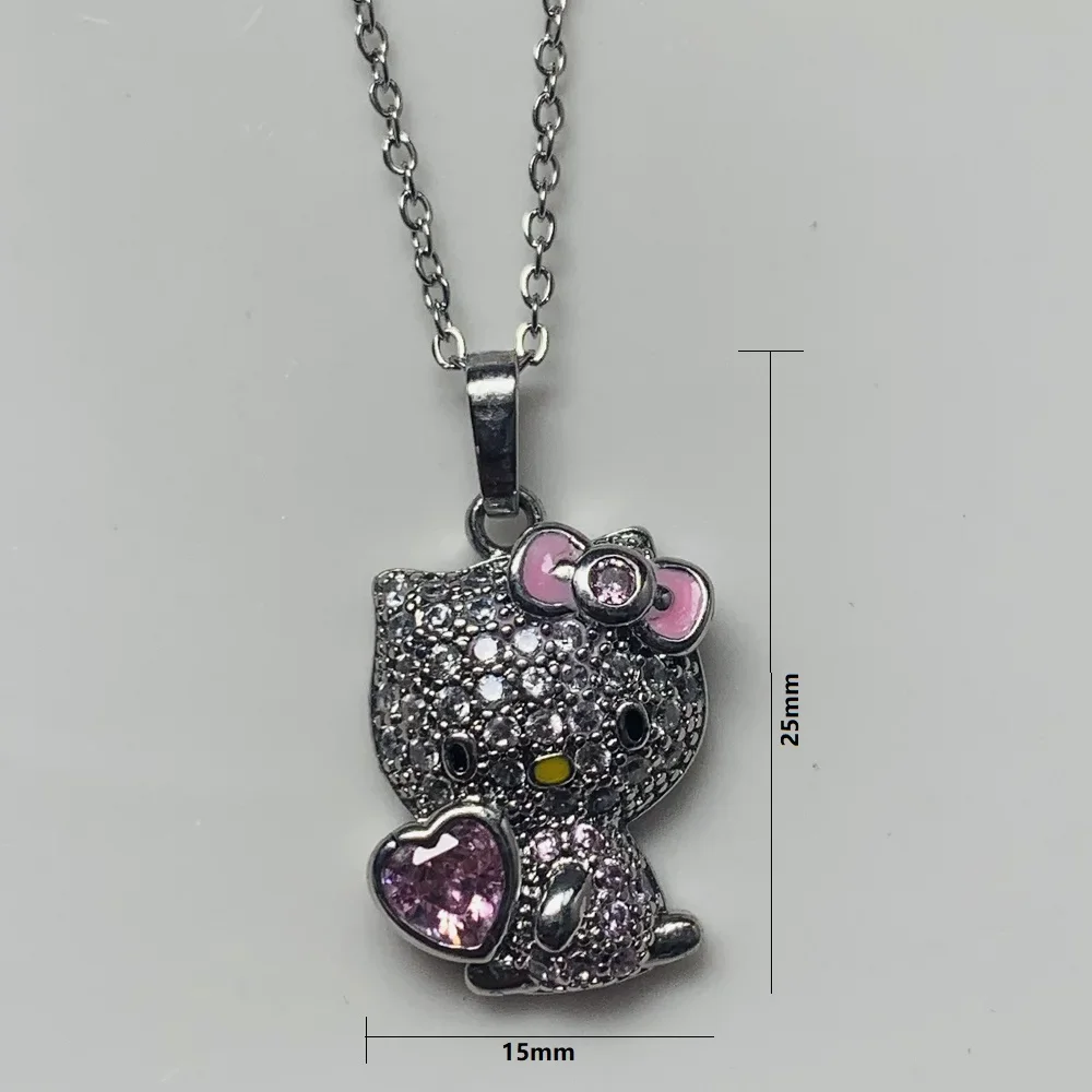 Sanrio Hello Kitty Kawaii Ketting voor Meisjes Anime Diamant Roze Hart Hanger Mode Sleutelbeen Keten Sieraden Cadeau