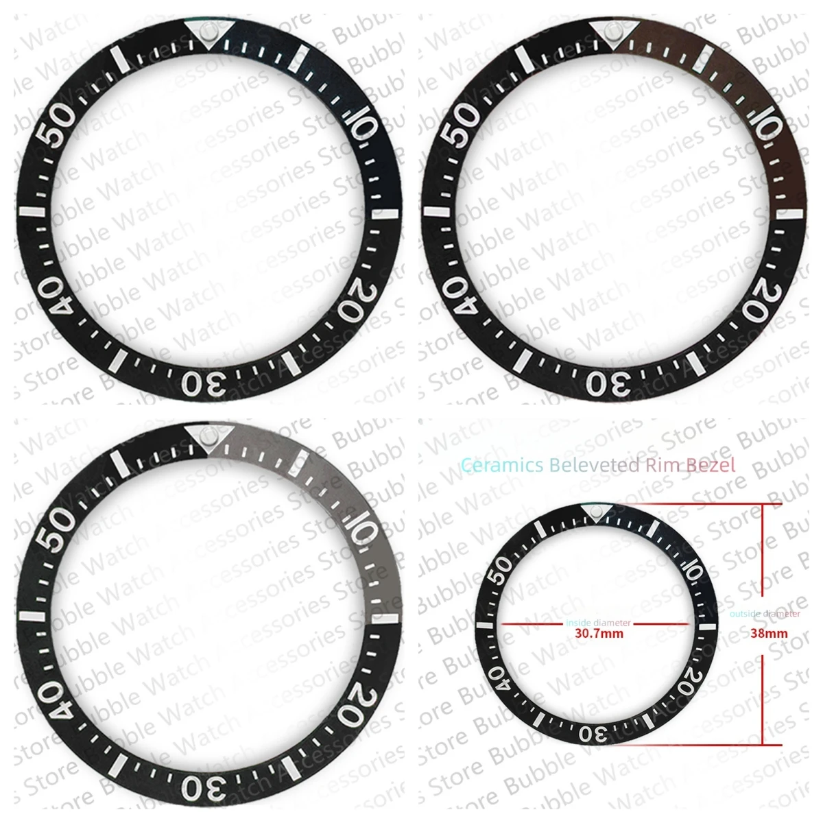 

38mm*30.7mm Ceramics Black Gray Bezel Insert Fit For SKX007 SKX009 SRPD Submariner Automatic Men Watches