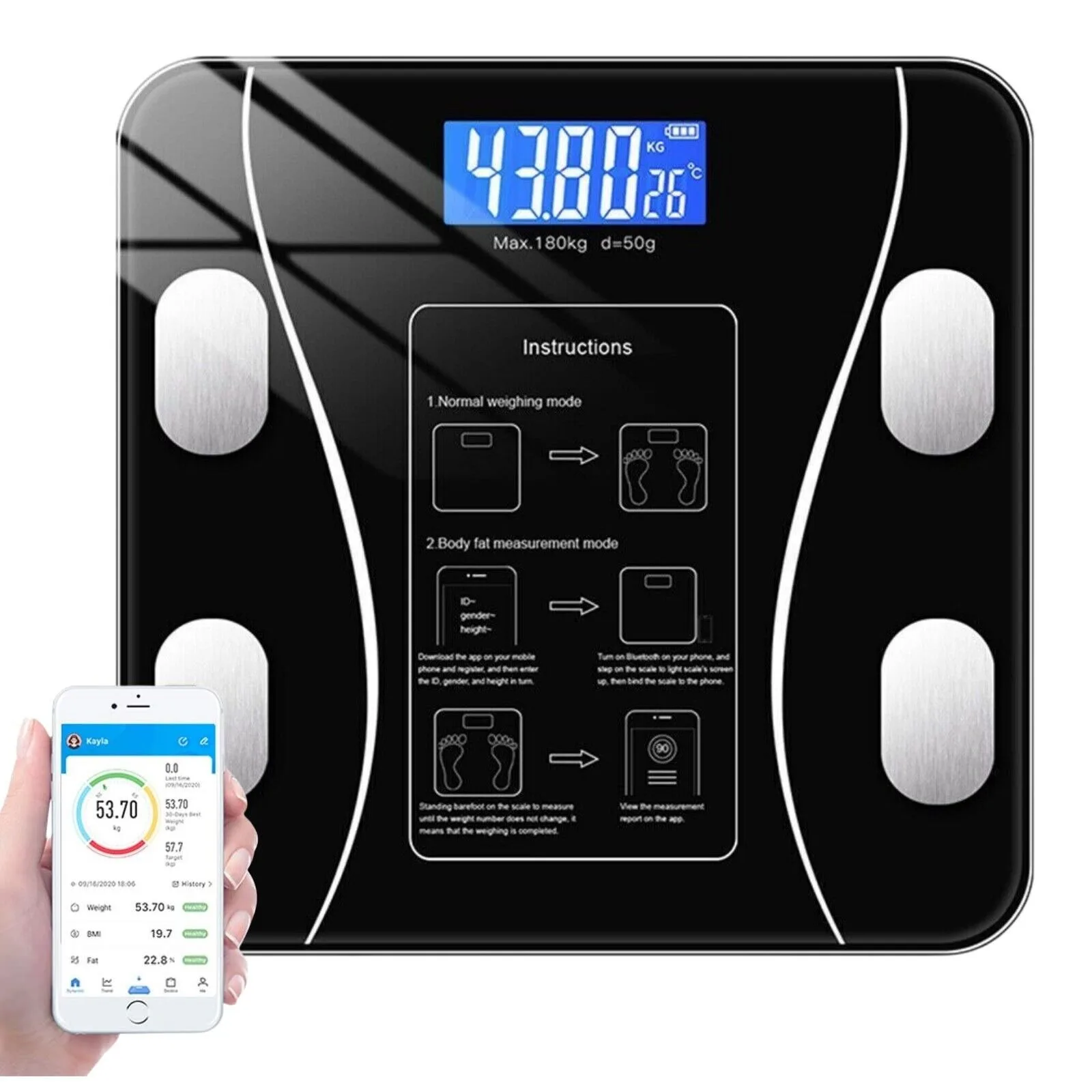 

US Smart Weight Scale Body Digital Bathroom Scale BMI Bluetooth Body Fat Scale US