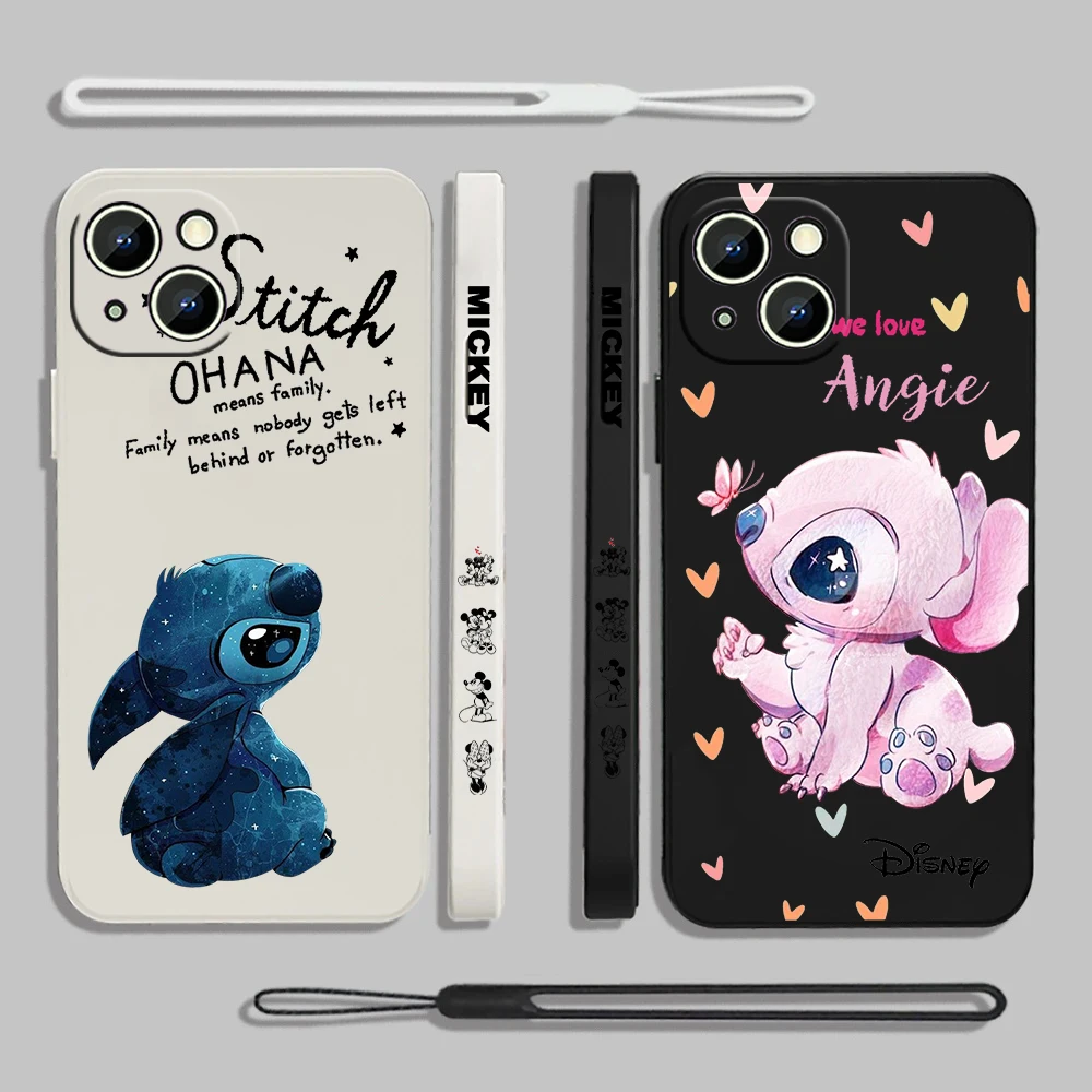 Disney Angie Stitch For iPhone 15 14 13 12 11 Pro Max 8 7 Plus XR XS X Liquid Left Rope Phone Case