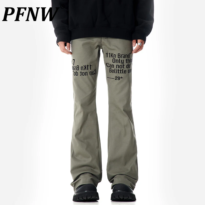

PFNW Male Letter Denim Pants New Americant Vintage High Street Straight Slimming Boot Cut Trousers Autumn 2024 Chic New 28W3943