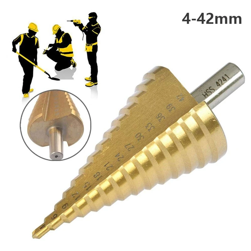 HSS Step Cone Mata Bor-4-42มม.ขนาด14รอบ Shank Hole Cutter เครื่องมือเหล็กความเร็วสูง