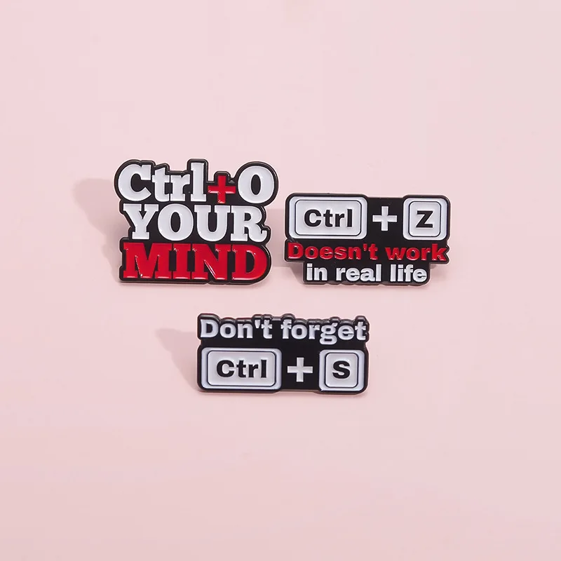 Doesn't Work In Real Life Computer Shortcut Key Enamel Brooches Custom Office Software Lapel Pins Letters Quote Badges Jewelry