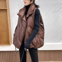 2024 Winter Down Cotton Vest Women Loose Solid Sleeveless Jacket Coat Female Black White Warm Vests Autumn Lightweight Waistcoat