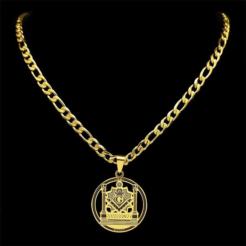 Masonic Badge Pendant Necklace for Women Men Stainless Steel Silver Color Religious Amulet Jewelry Cadenas Para Hombre