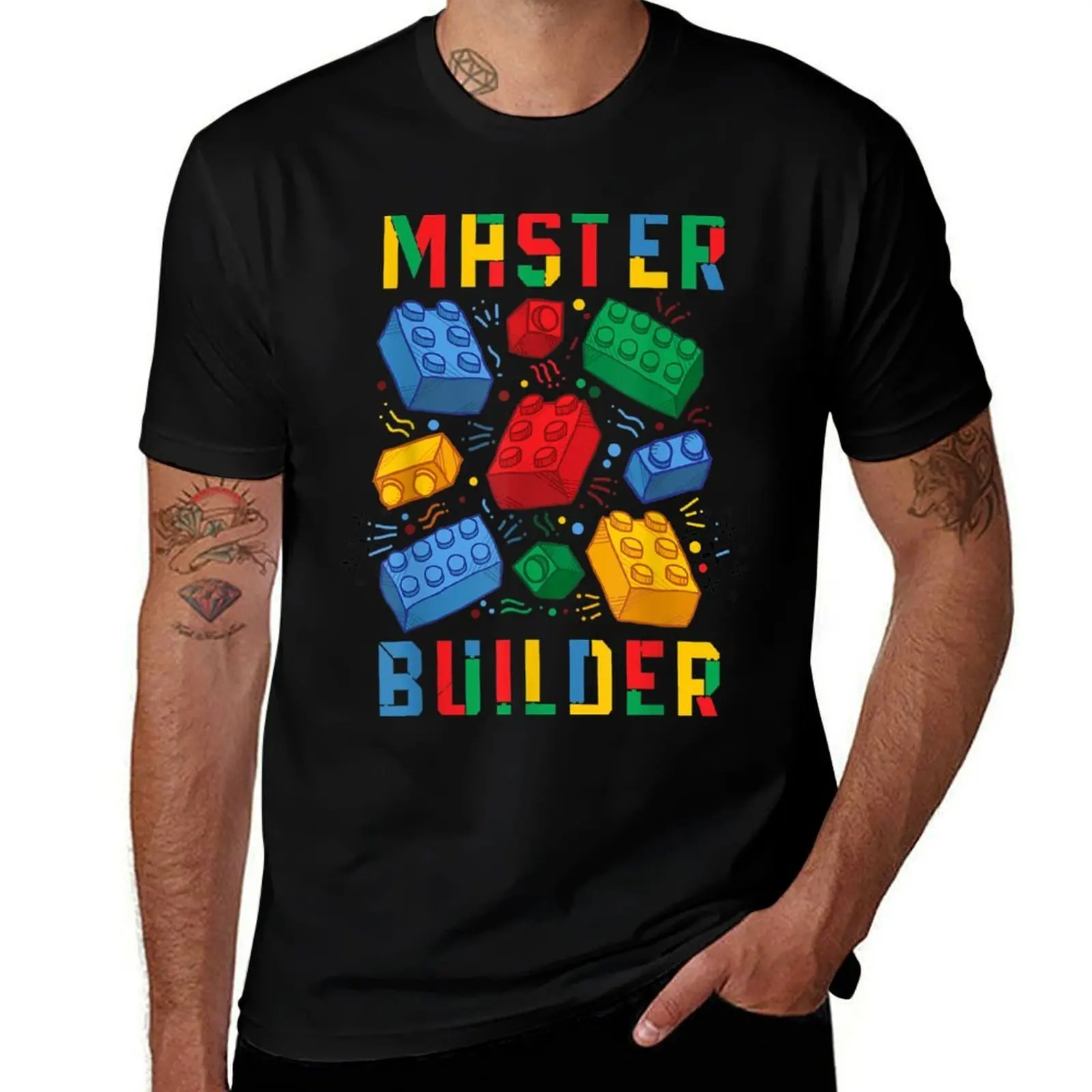 

Brick Builder Blocks Master Builder T-Shirt mens graphic t shirts men t shirt cotton 100% T-Shirt