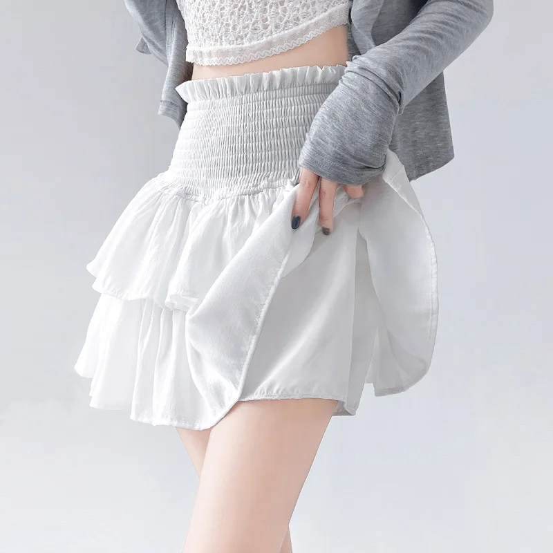 Saia linha A plissada para mulheres, monocromática, minissaia fina, elástico na cintura, babados, streetwear doce, senhoras, verão, 2022