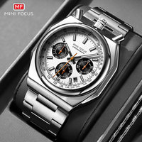 MINI FOCUS Chronograph Quartz Watch for Men Fashion Waterproof Luminous Wristwatch with Calendar Stainless Steel Strap 0601