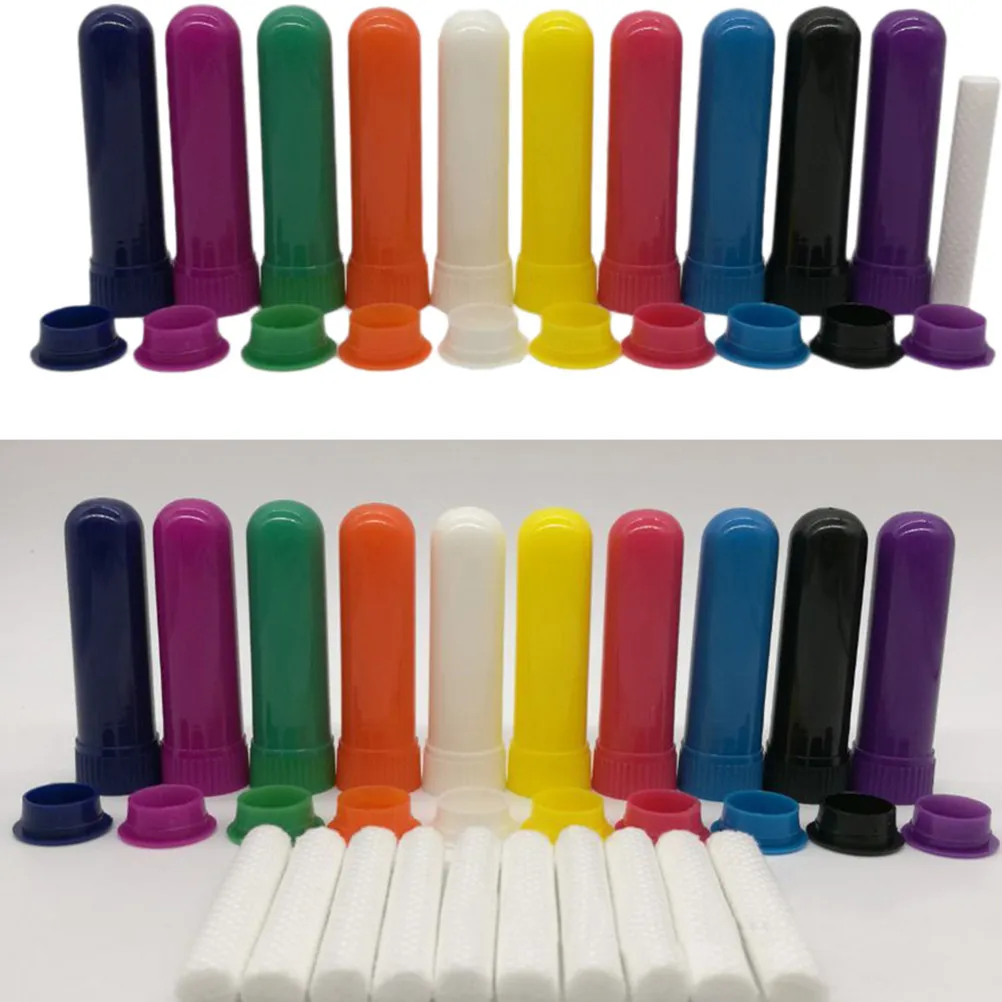 

20 шт. пустых многоразовых назальных трубок-контейнеров для ароматерапии с хлопковым фитилём для эфирных масел