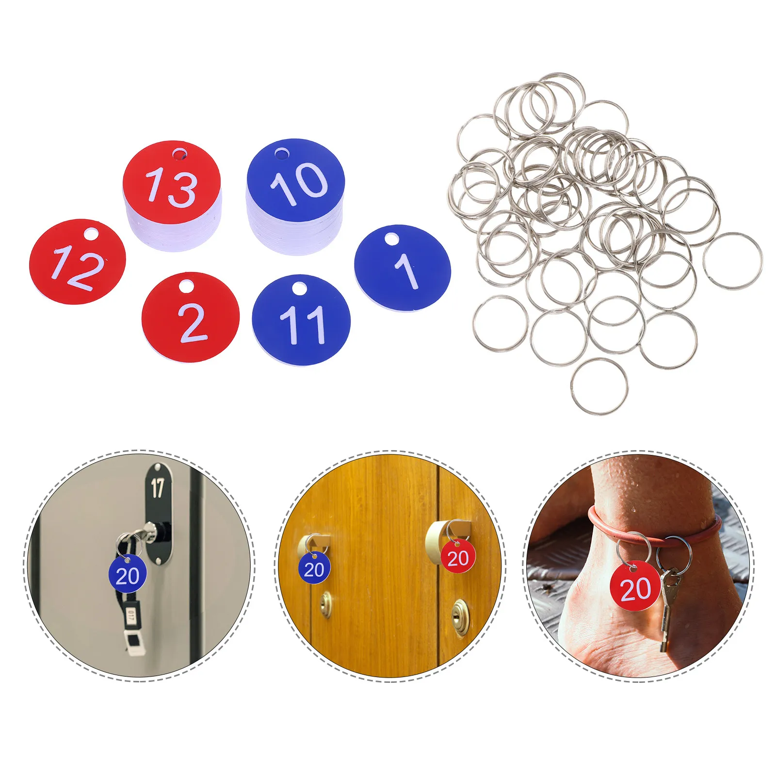 40Pcs Waterproof Numbered Metal Key Tags Round 1-20 Split Ring Design for Humid Environments Gym Locker Spa Bath Key Management
