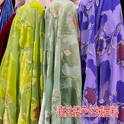 Wispy real velvet fabric micro transparent silk cloth floral dress shirt cheongsam garment