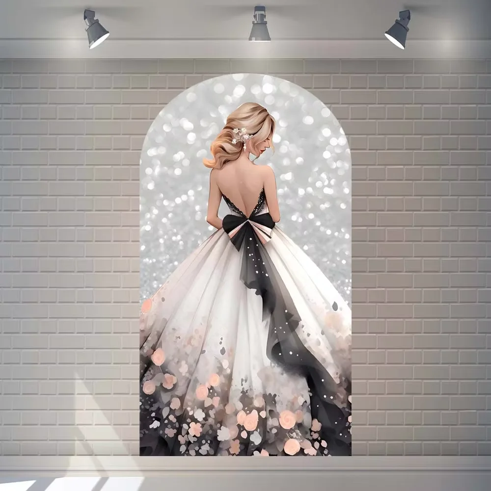 Mehofond مخصص 2-الجانب الوردي الذهب بريق فتاة حفلة عيد ميلاد غطاء استحمام الطفل كيارا قوس جدار خلفية ديكور خلفية الصورة