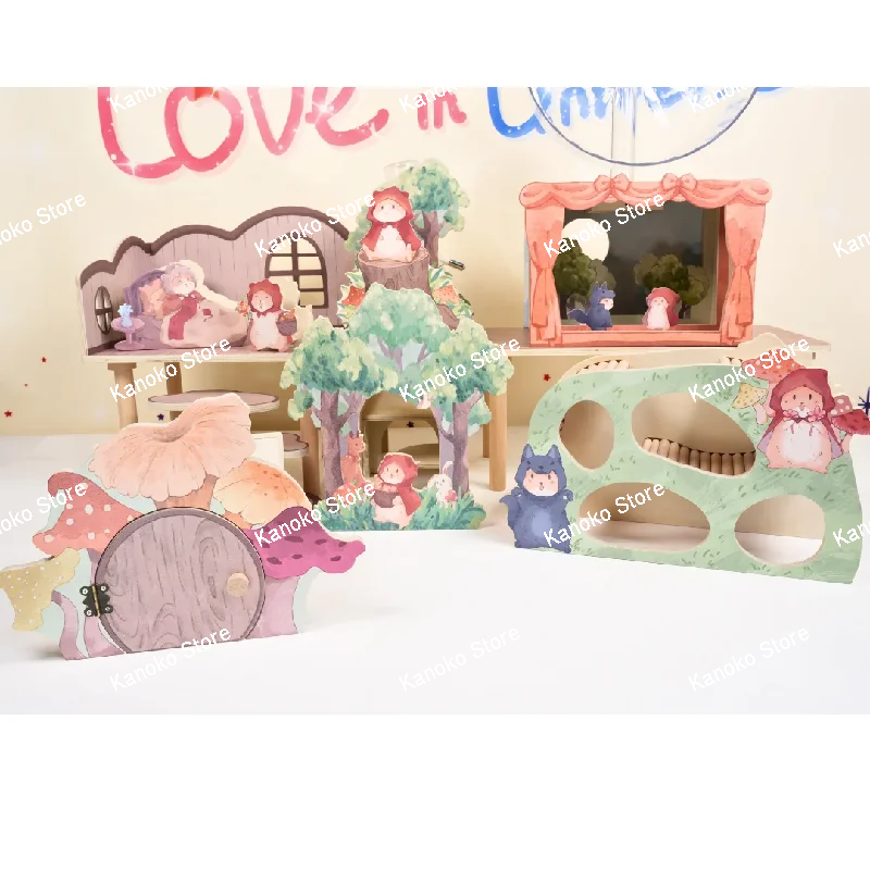 

Little Red Riding Hood Series Multi-story Wooden Hamster House Small Animal Cage Landscaping Supplies Rat Accessories Pet Items