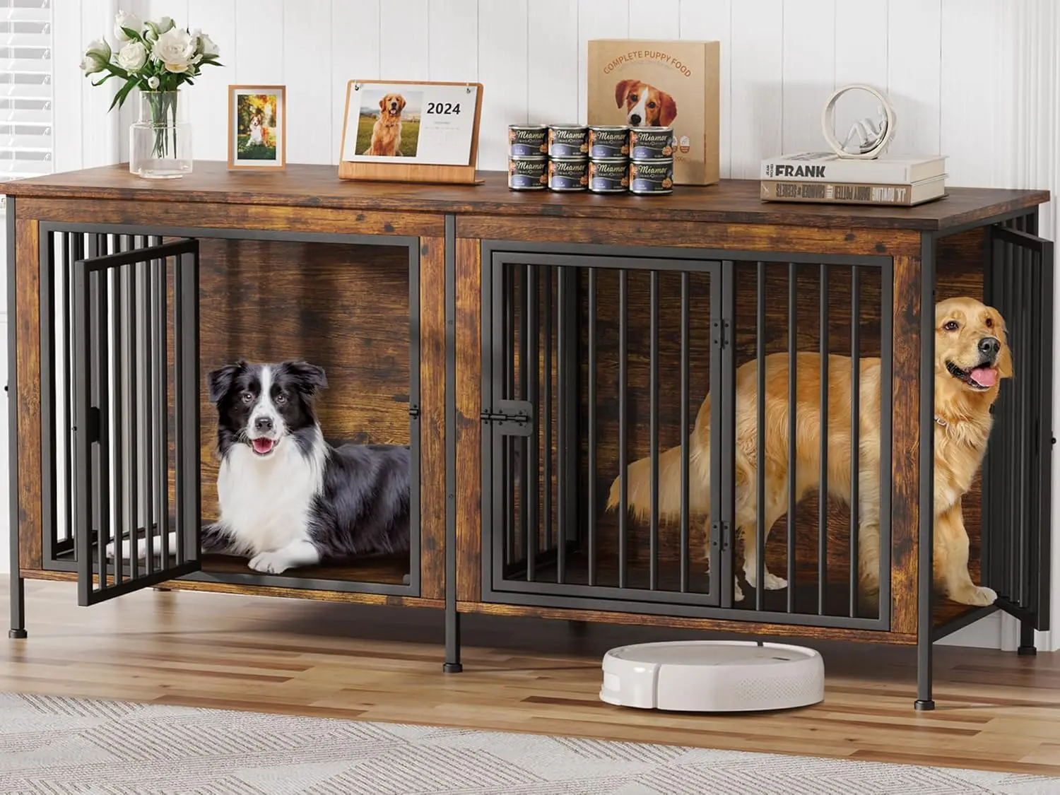 78 Inch Dog Cage Furniture for 2 Dogs, Extra Large Double Dog Crate Furniture Large Breed, TV Stand, Sturdy Dog with Divider