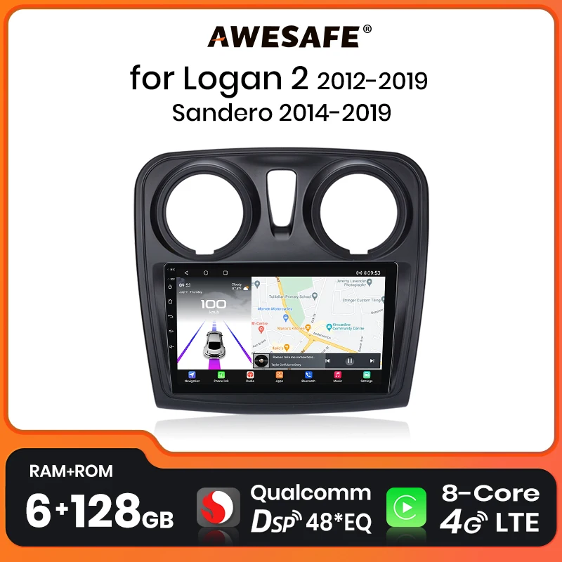 AWESAFE PX9 Plus Car Radio For Renault Logan 2 2012 - 2019 Sandero 2 2014 - 2019 wireless CarPlay Android Auto No 2 din 2din DVD