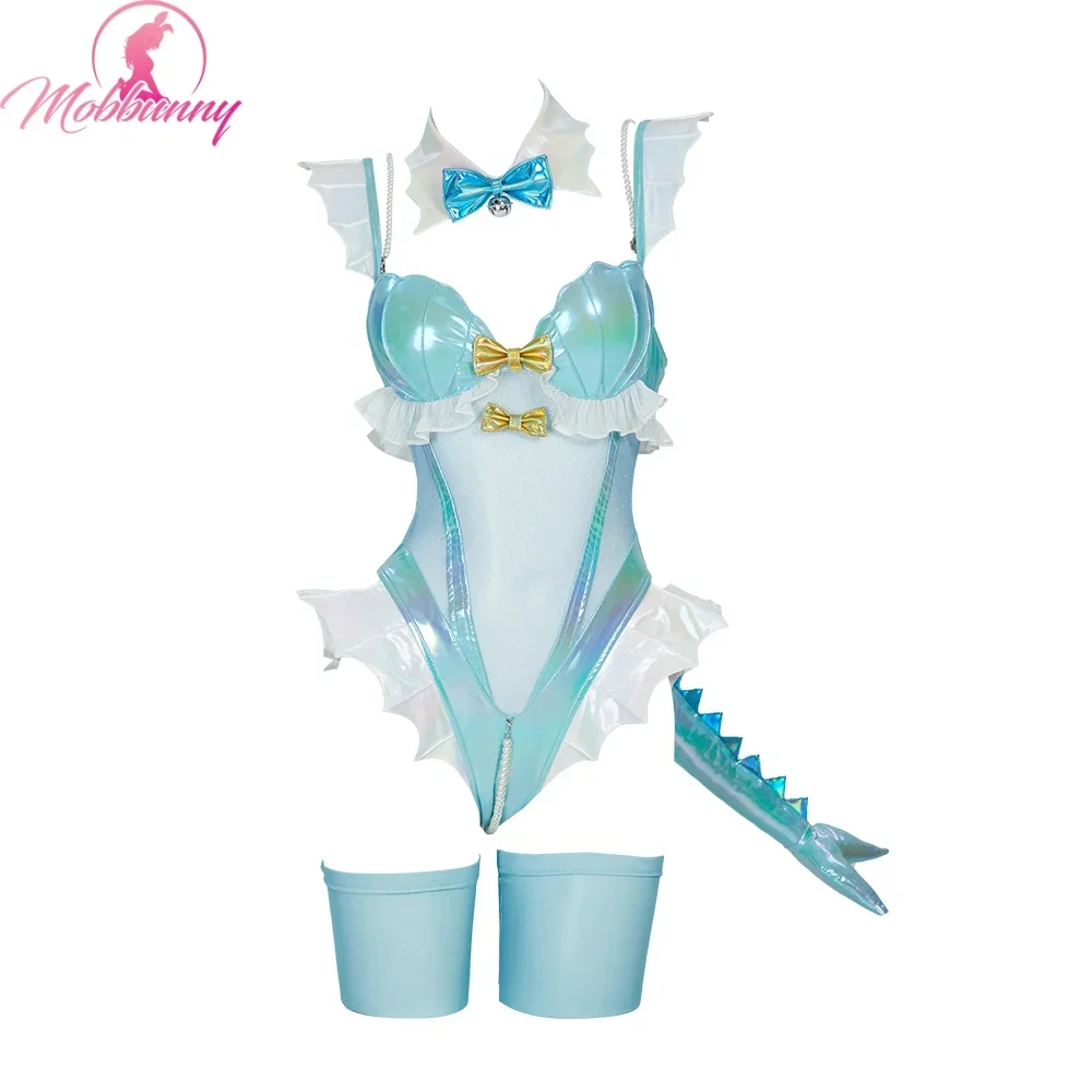 

MOBBUNNY Women PM Derivative Lingerie Bodysuit Shiny Leather Translucent Bodysuit with Headpiece Collar