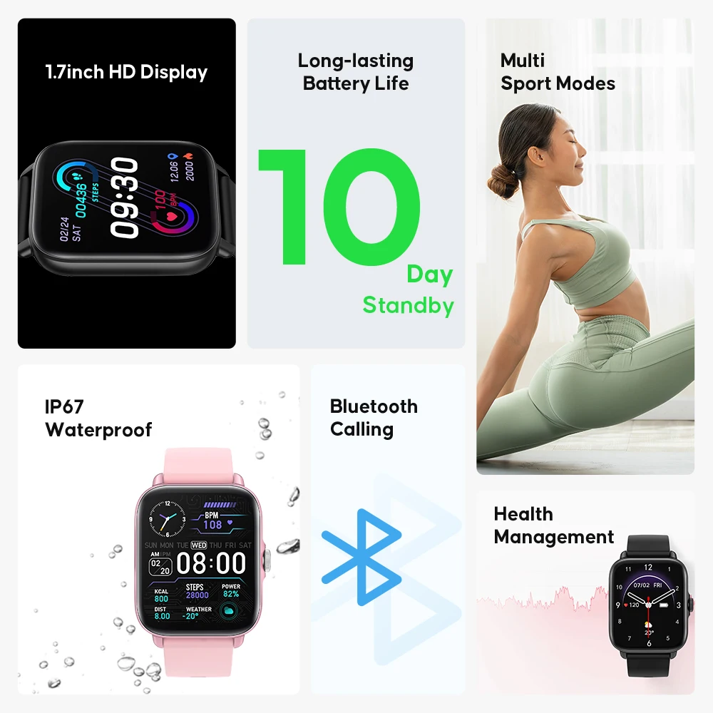 Ainuevo Y20GT Bluetooth Call Smart Watch 1.7 "Display HD 28 + modalità sportive impermeabile IP67 Fitness Tracker Smartwatch per donna uomo