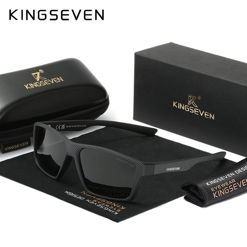KINGSEVEN Polarisierte Sonnenbrille für Herren, UV400, rechteckiger Rahmen, modische Brille, Outdoor-Fahrbrille