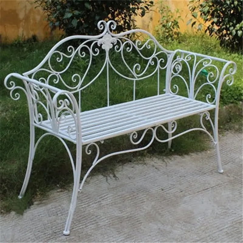 Iron Single Double Chair with Back Anti-Rust Garden Bench Metal Love Seat for Courtyard Industrial Style Veranda Couch for Porch