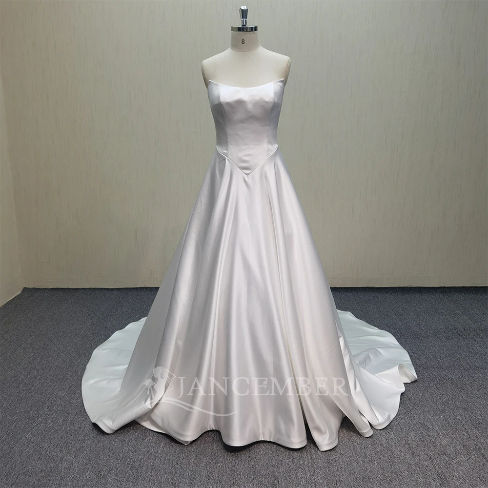 

New Designs A-line Wedding Dress Customized Women Birthday Prom Dinner Gowns Custom Satin Princess Strapless Evening Dress 2025