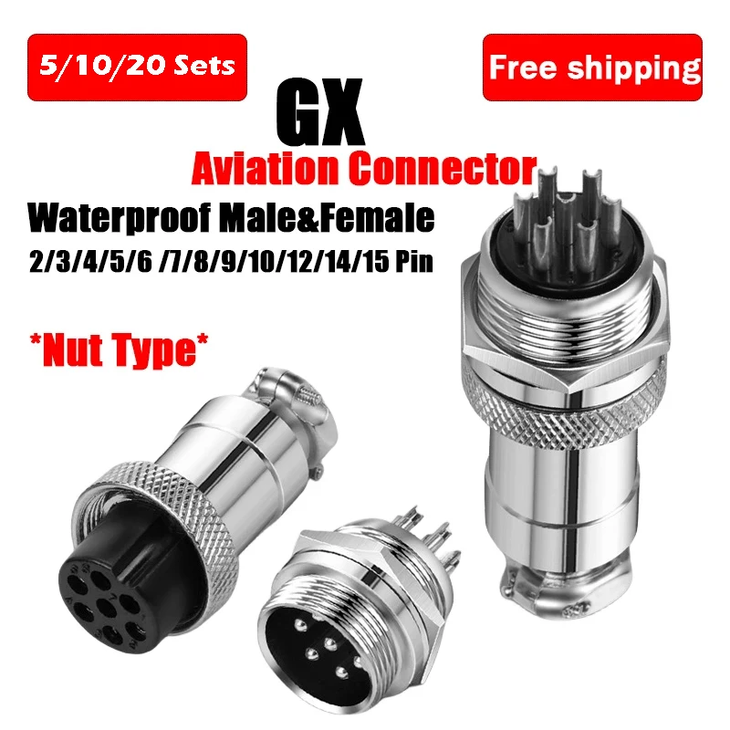 

5/10/20Set GX20 Aviation Plug Scoket Connector 2pin 3pin 4pin 5pin 6pin 7pin 8pin 9pin 10pin 12pin 14pin 15pin Nut Type Butting