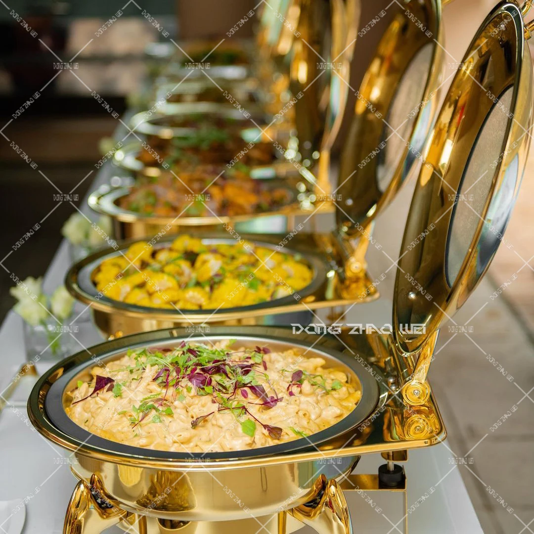 Wedding Use Dishes Stainless Steel Buffet Stove Bell Dome Soup Food Warmer Set Round Party Hotel Gold Chafing Dish