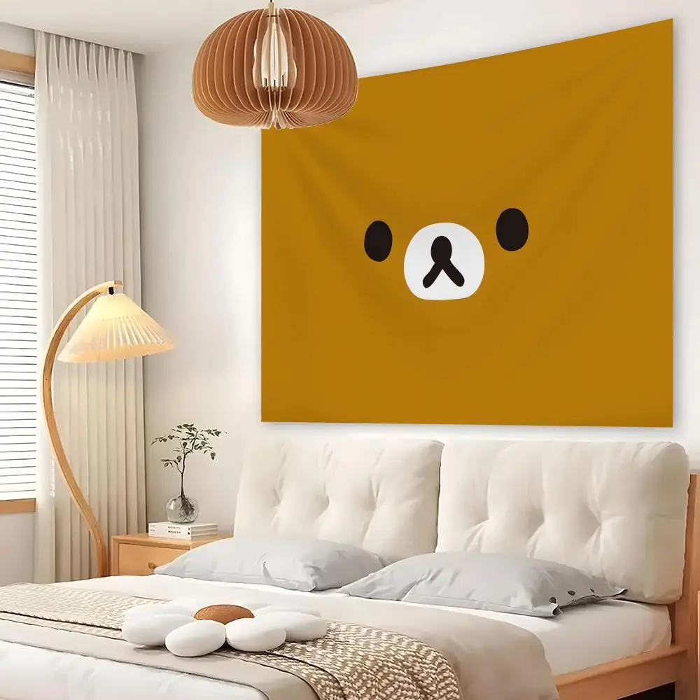 R-Rilakkuma Tapestry Custom Living Bedroom Party Dormitory Interior Wall Bohemian Decoration Attached Clip