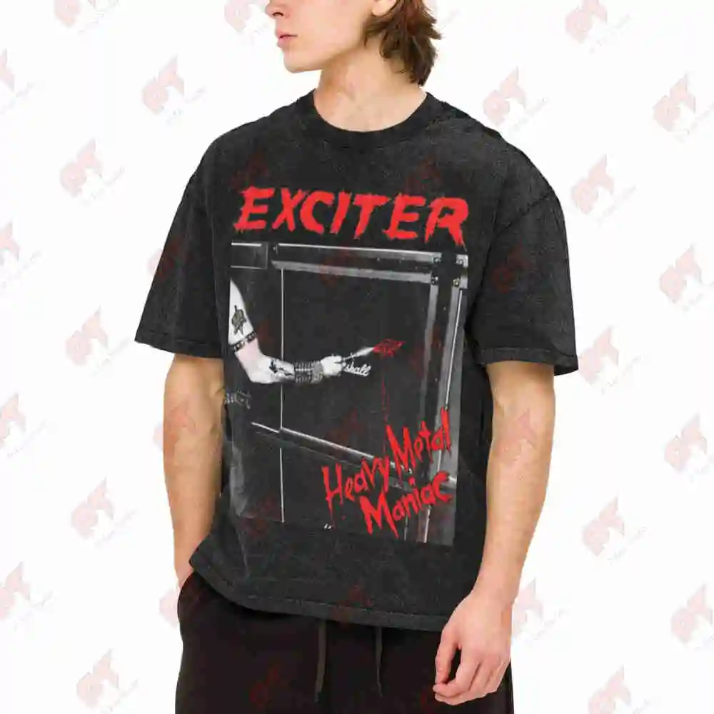 Exciter Heavy Metal Maniac 83 Vintage Washed Tee Pure Cotton T-Shirt
