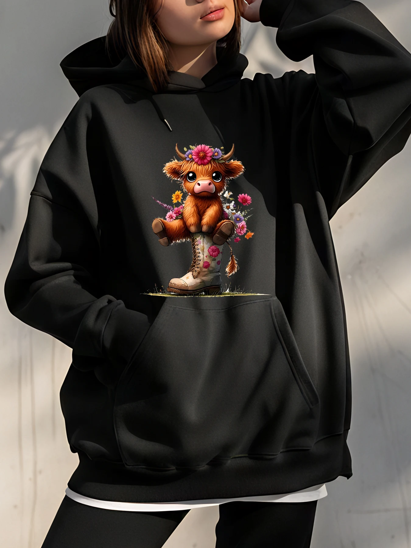 

Cute Cow With Flowers Hoodie Woman Outdoor Casual Wear