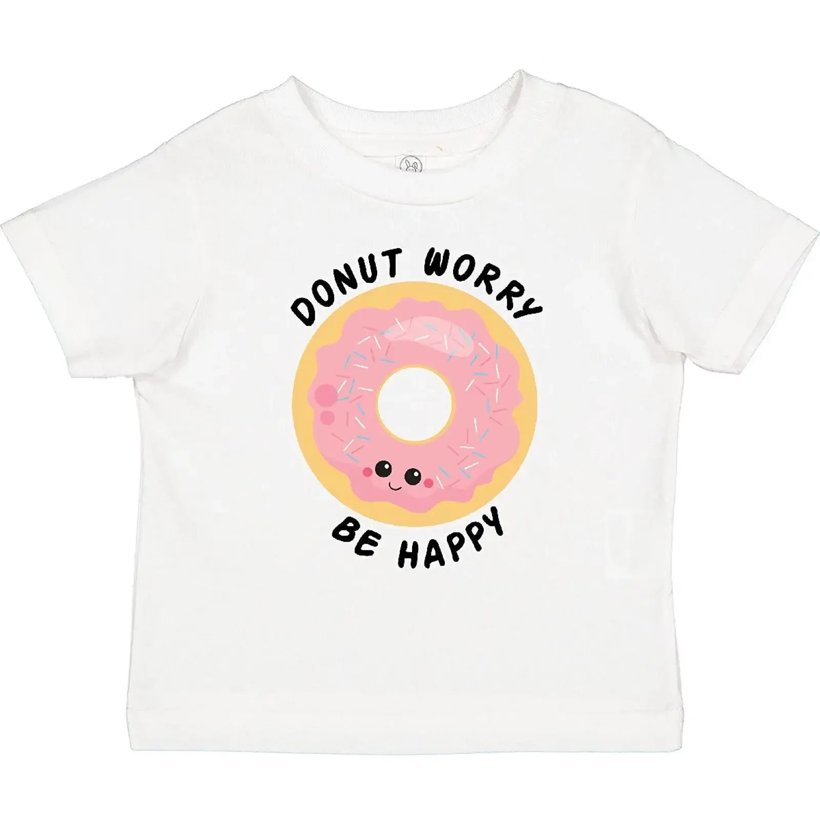 inktastic Donut Worry Be Happy Pink Sprinkle Toddler T Shirt vintage Washed Slightly Versatile Soft homme graphic Unisex