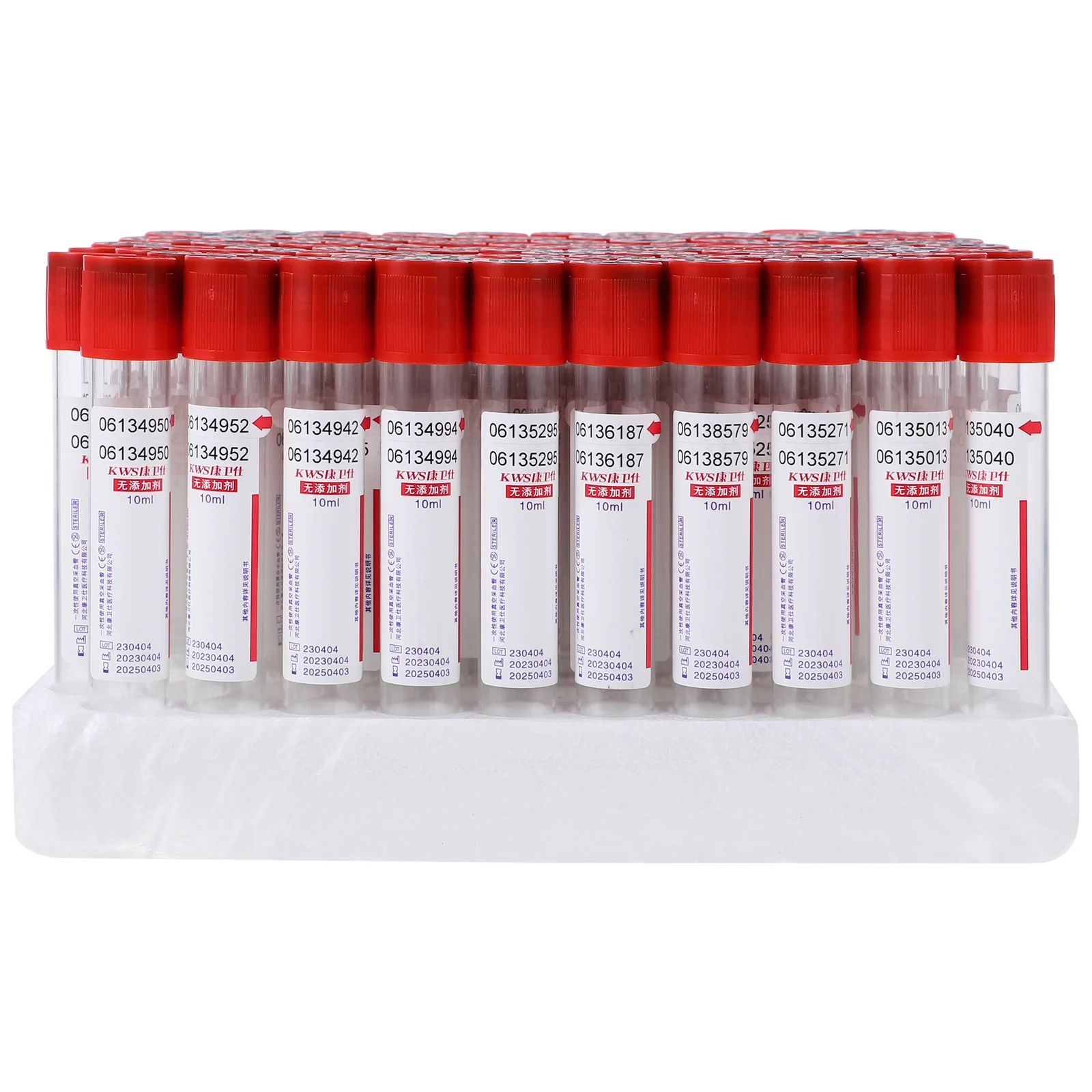 Tubo de coleta de sangue de 10ml, 100 peças, tubos de ensaio convenientes com tampa, conjunto de tampa de vidro descartável vermelho a vácuo, uso único