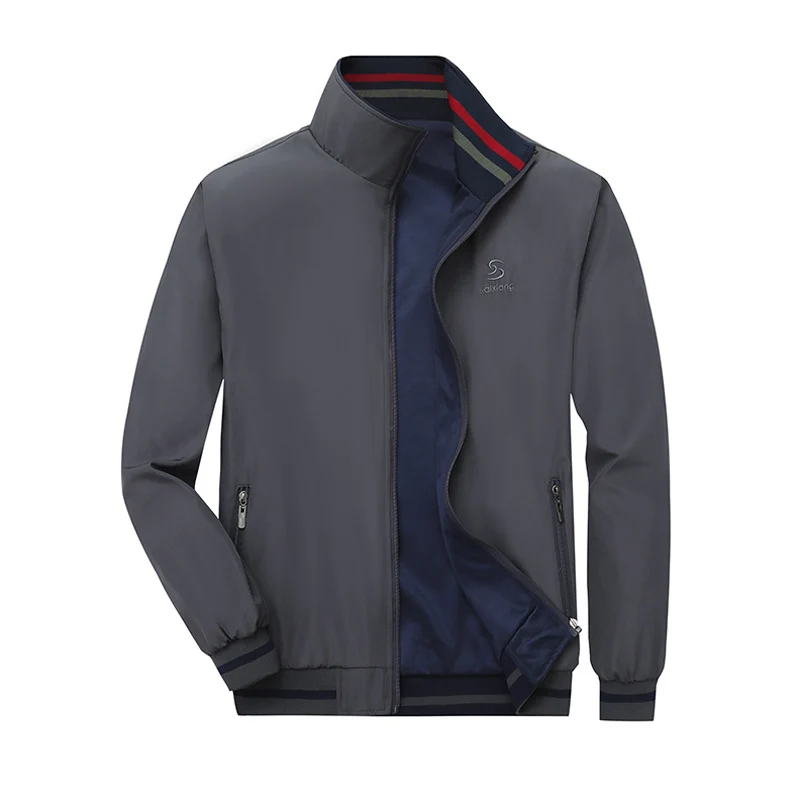 Spring Autumn Men's Both-Side Wear Bomber Jacket Fashion Men Sports Zipper Coats Outdoor Men Loose Business Jacket Clothing 5XL
