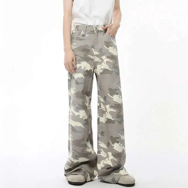 

Мужские джинсовые брюки High Street, камуфляжные повседневные брюки с прямой подошвой, простые широкие свободные брюки, весенний стиль
