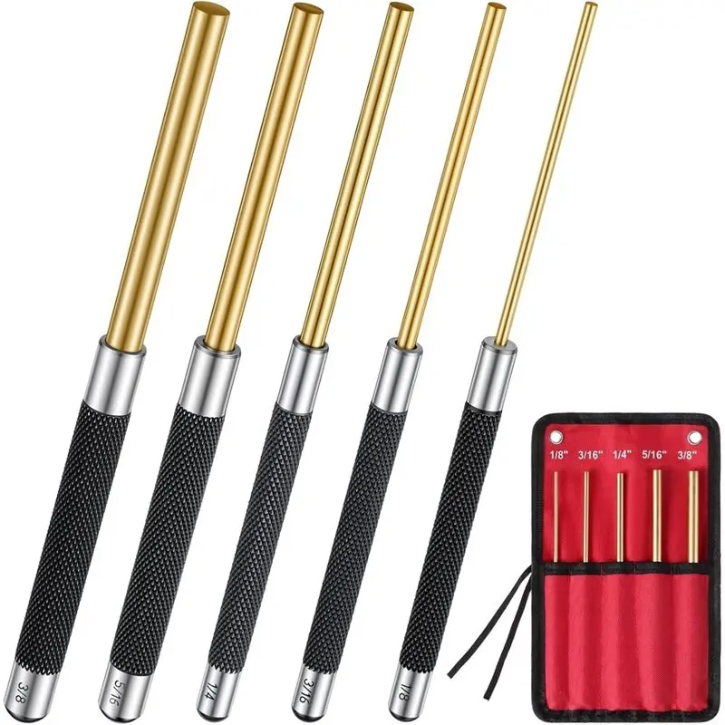 ABKY-Precision-Brass Drift Punch Set& Storage Bag, Non-Marring Roll Pin Punch In 5 Sizes For DIY Automotive For Brass Projects