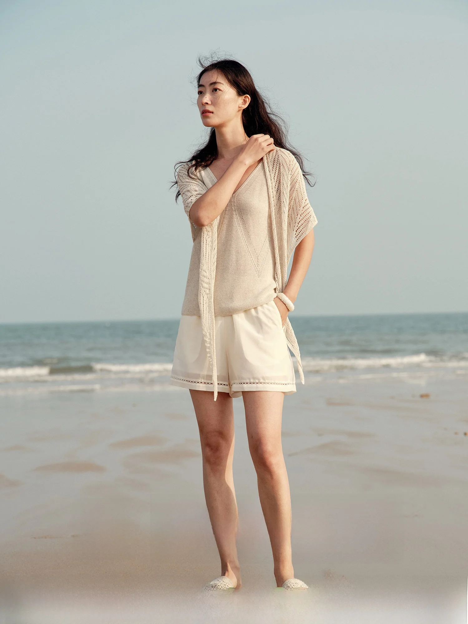 

Silk Acetate Comfortable Lightweight Flared Shorts with Drawstring And Floral Trim Clean Fit Straight Leg Natural Waist Trave...