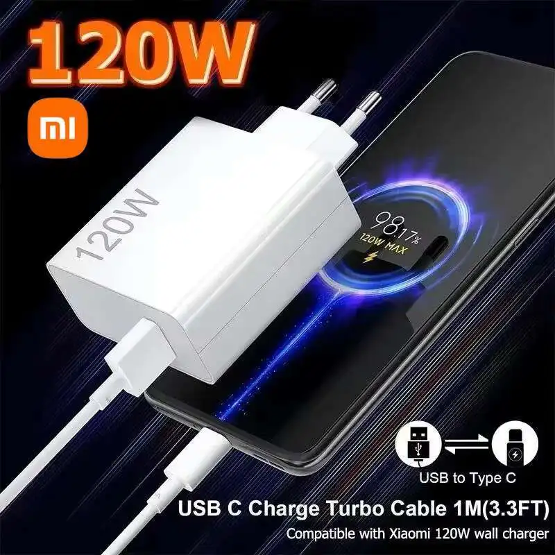 Original Xiaomi 120W Turbo Charger Adapter Hypercharge for Redmi Mi 14 13T 13 12T T Pro EU/US Compatible