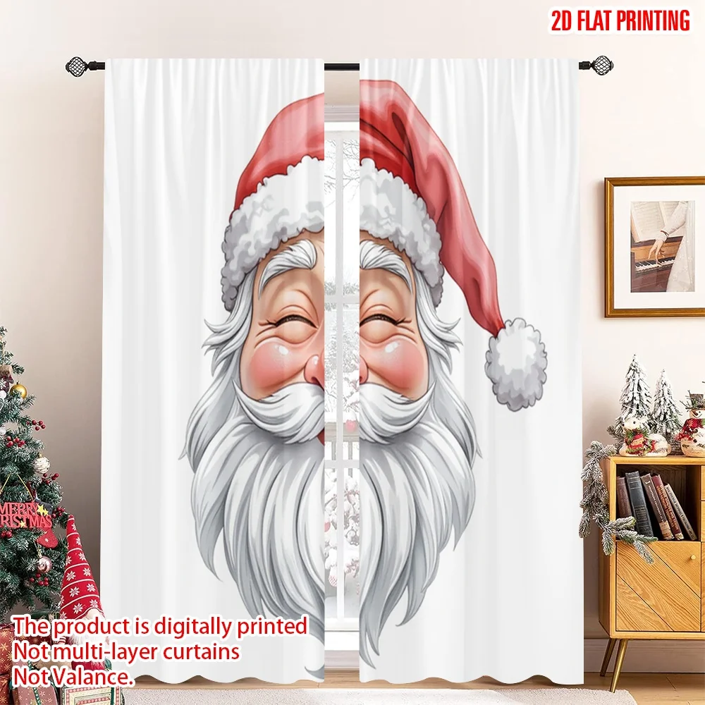 

2pcs 2D flat printing Merry Christmas Popular Party Window Curtains Santa Claus watercolor illustration Fabric Without