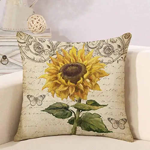 Retro sunflower print linen pillowcase sofa cushion cover home decoration can be customized for you 40x40 50x50 60x60 45x45